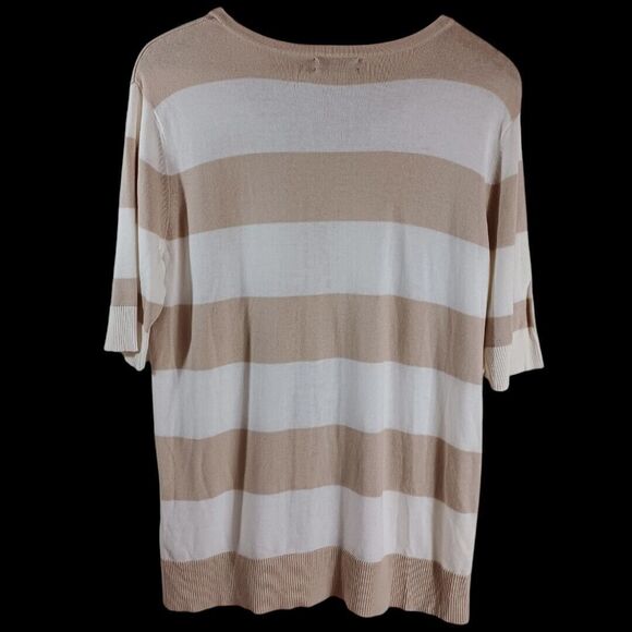 NWT 7th Avenue Design Studio New York White Tan Striped Short Sleeve Sweater XL - Picture 4 of 7